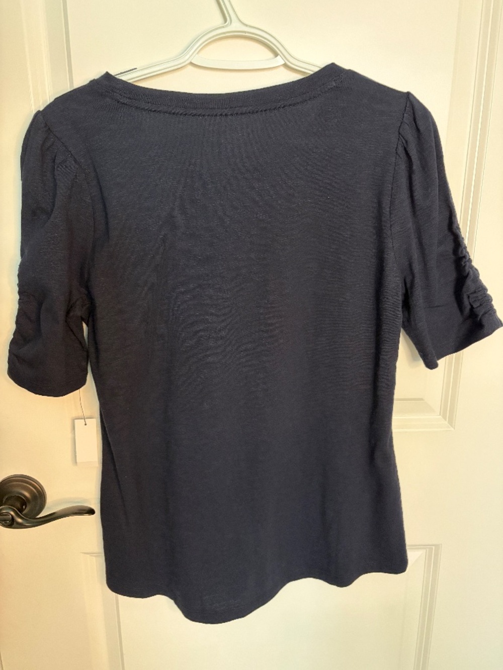Talbots Ruched Cuff Crewneck T-Shirt Navy Blue - Picture 2 of 8